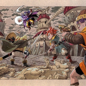 May include: A group of four characters from a video game are standing in a ruined city. The characters are all wearing different outfits and holding weapons. The city is in ruins, with broken buildings and rubble everywhere. The sky is cloudy and gray.