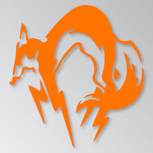 Könnte beinhalten: Ein orangefarbenes Fuchslogo mit einem stilisierten Blitzdesign. Der Fuchs springt nach vorne, der Schwanz ist um seinen Körper gewickelt.