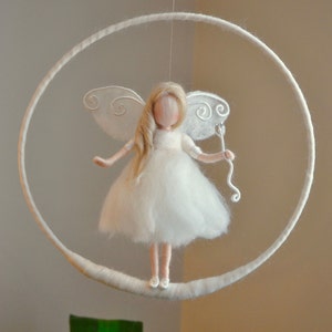 Birthday Gift /Nursery Mobile  / Wall Hanging Fairy : White fairy with Crystal wand