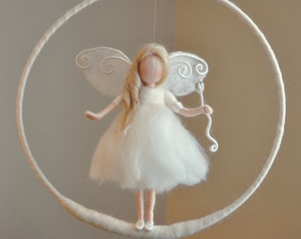 Birthday Gift /Nursery Mobile  / Wall Hanging Fairy : White fairy with Crystal wand