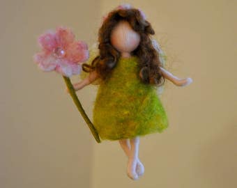 Small Spring Fairy  Needle Felted home ornament/ Easter decor   :Fairy in green