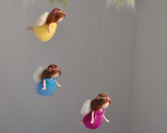 Nursery  Fairy Mobile Waldorf Inspired: Three fairies . Made to order