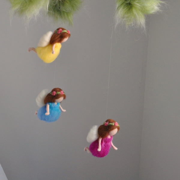 Nursery  Fairy Mobile Waldorf Inspired: Three fairies . Made to order