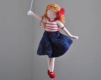 Girls Room Decoration Needle Felted wall hanging doll : Girl with red balloon