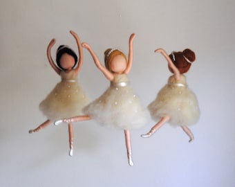 Dancing Ballerinas Waldorf inspired needle felted Room Decor: 3 Ballerinas MADE TO ORDER