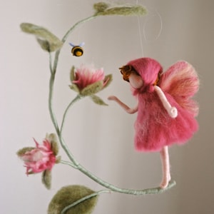 Flower Fairy Waldorf inspired needle felted doll:  Fairy with bee Made to order.