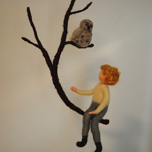 Boys Room Decor  needle felted ornament :Boy and the Owl