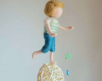 Needle Felted Boy Wall Hanging: Waldorf Inspired Newborn Gift
