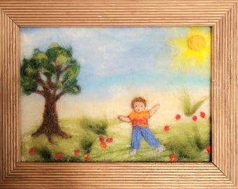 Needle Felted Wool Picture: Waldorf Inspired Baby Wall Decor