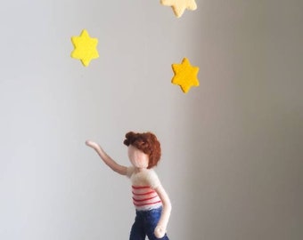 Room Decor Boys  mobile Waldorf inspired: boy with stars