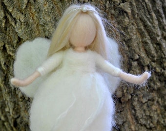 Star fairy Ornament  Waldorf inspired needle felted /soft sculpture: Wool white fairy