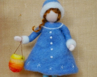 Girl with Lantern Waldorf inspired needle felted doll:  The Lantern Walk. Made to order.