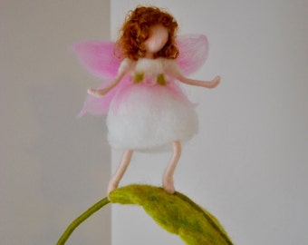 Wool Fairy  Ornament  : White Fairy and Leaf