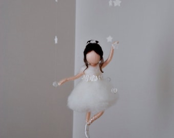 Waldorf inspired needle felted doll mobile: Ballerina in white.Made to order