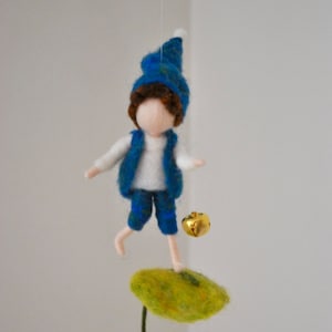 Small Gnome Needle Felted wall hanging    : Elf on the leave