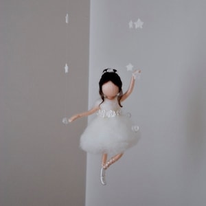 Waldorf inspired needle felted doll mobile: Ballerina in white.Made to order