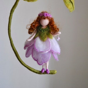 Purple Flower Fairy Nursery Mobile Waldorf inspired  Needle Felted : Fairy in the Branch