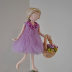 Nursery Ornament Needle Felted wool : Girl with basket