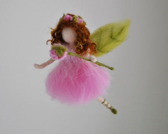 Girls Room Ornament Needle Felted wool mobile    :Pink flower fairy