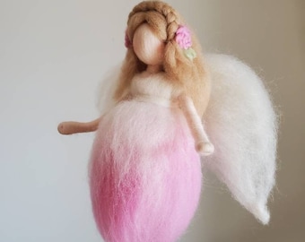 Wool Pink Fairy Wall Hanging Waldorf inspired needle felted