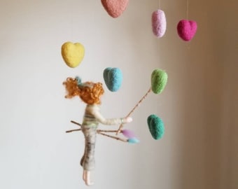 Room decor Wool mobile  Needle felted : Girl painting