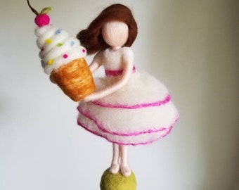 Decor Needle Felted Wool Doll  Girl Gift : pastry girl