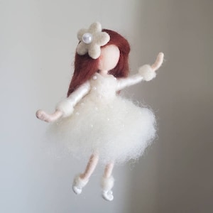 Nursery Decor /wool decoration /needle felt wall hanging: Fairy in white with flower