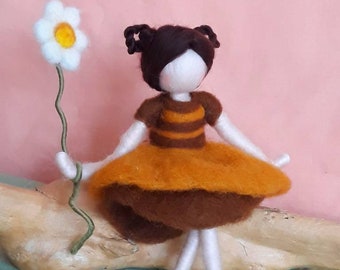 Bee girl Waldorf inspired needle felted. Made to order.