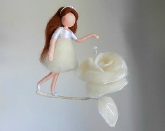 Needle Felted Fairy Mobile: Waldorf Inspired, Girl and Rose