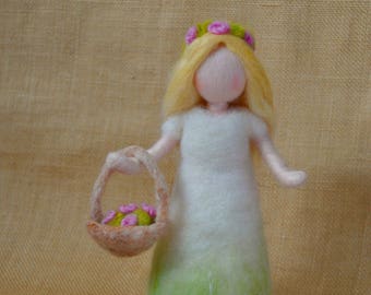 Easter Spring  Waldorf inspired needle felted doll : Girl with easter eggs and bunny