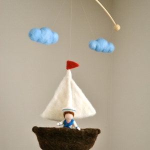 Children mobile Nautical Room Decoration : Boy with sailboat