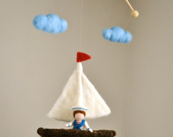 Children mobile Nautical Room Decoration : Boy with sailboat