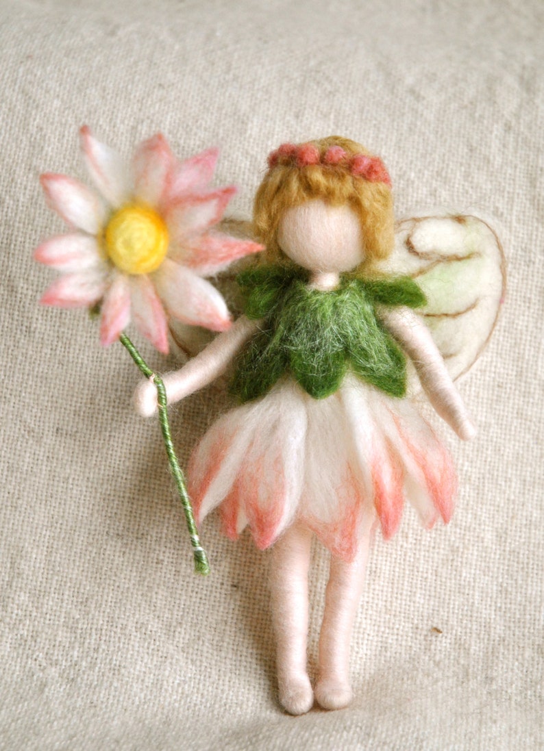 Flower Fairy Waldorf inspired needle felted doll: Daisy Fairy image 1