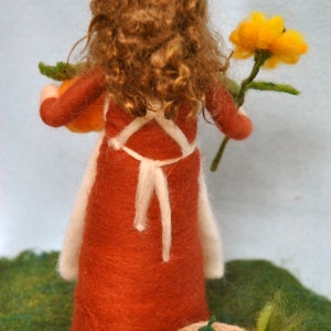 Waldorf inspired needle felted doll/Standing doll: Autumn fairy with sunflower,pumpkin and vegetables. Made to Order image 2