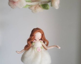 READY TO SHIP Nursery Mobile Waldorf Inspired:  Girl with flowers.