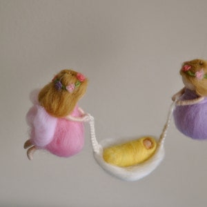 Nursery Mobile Waldorf inspired needle felted: Fairies with Baby image 3