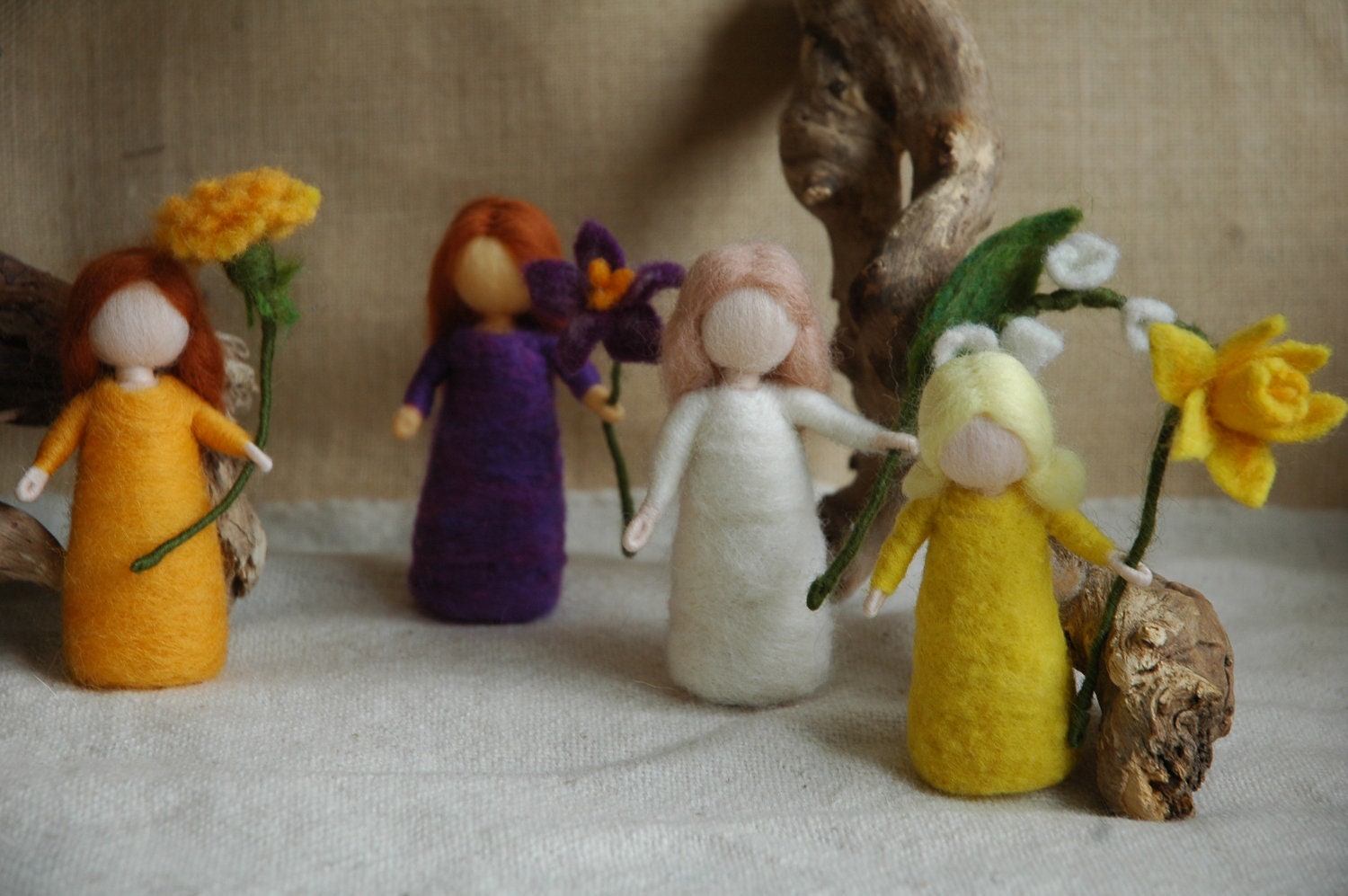 Family in the Ring, Mobile Made of Felt, Needle Felted, Waldorf, Coping  With Grief, Star Child, Pet, Dog, Cat, Magnolia 