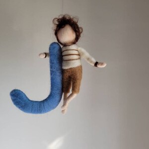 Small boy with letter. Needle Felted wall hanging . Custom Order image 4