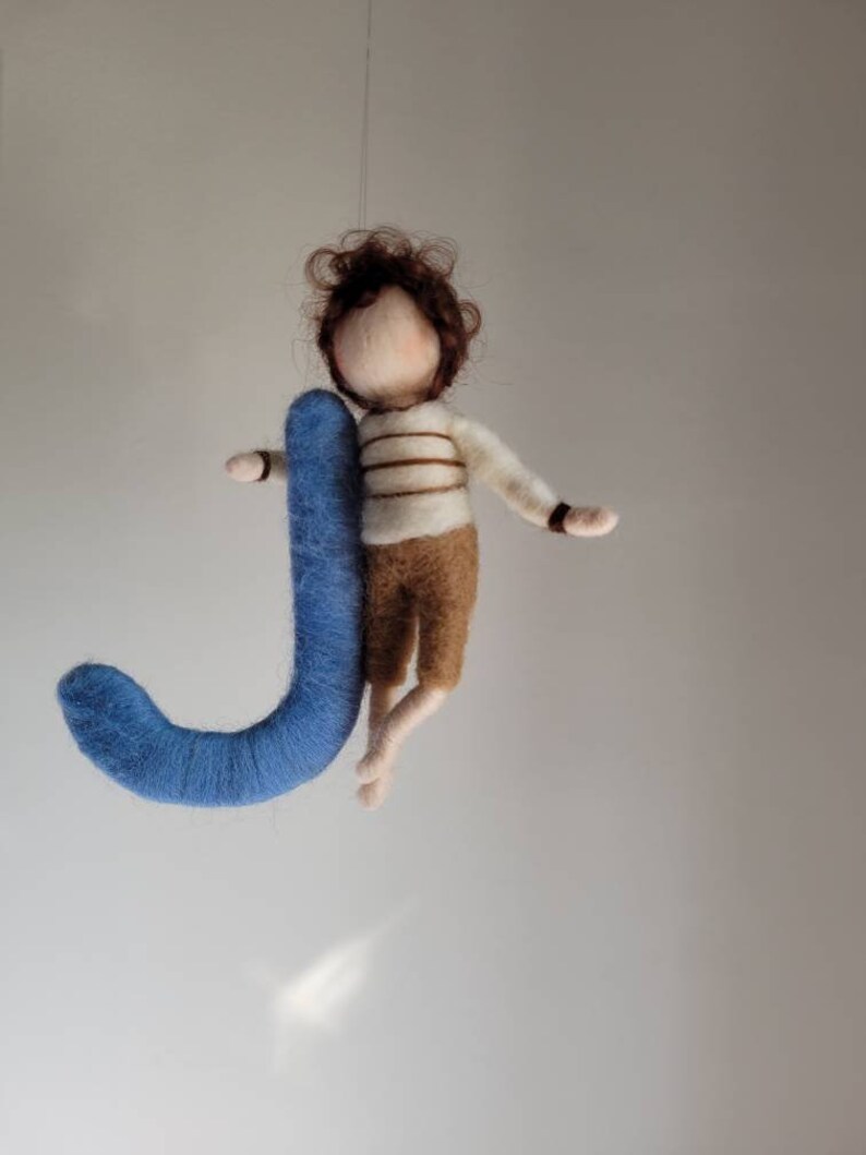 Small boy with letter. Needle Felted wall hanging . Custom Order image 4