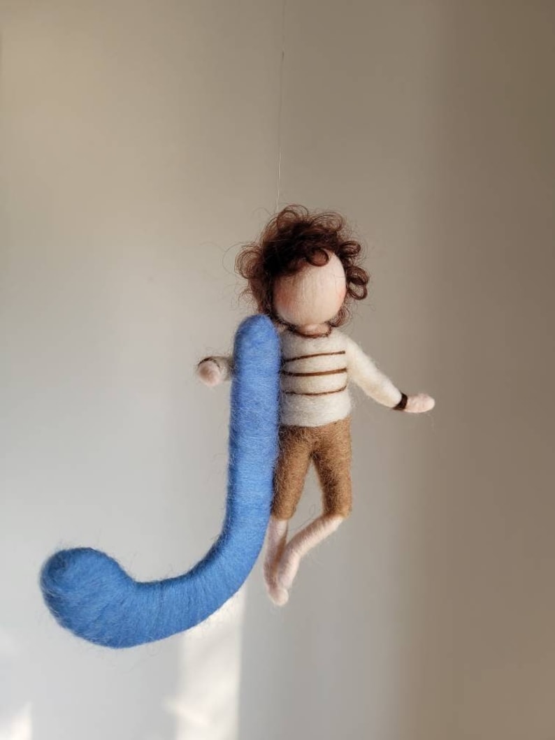 Small boy with letter. Needle Felted wall hanging . Custom Order image 1