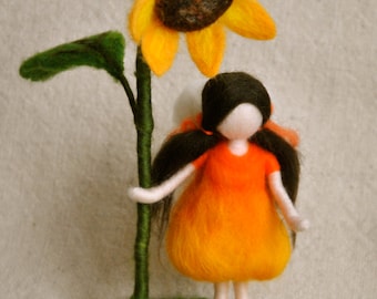 Waldorf inspired needle felted doll: The sunflower fairy