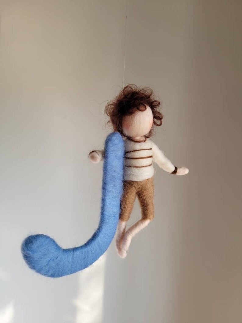 Small boy with letter. Needle Felted wall hanging . Custom Order image 3