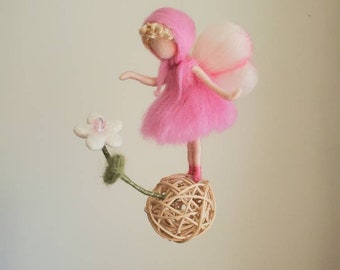 Small pink Fairy   with flower Needle Felted wall hanging