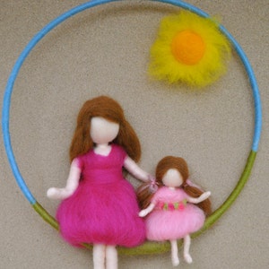 Girls mobile needle felted waldorf inspired : Mother and  daughter