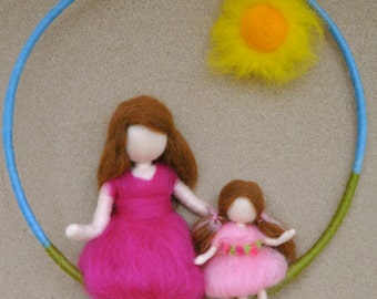 Girls mobile needle felted waldorf inspired : Mother and  daughter