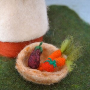 Waldorf inspired needle felted doll/Standing doll: Autumn fairy with sunflower,pumpkin and vegetables. Made to Order image 3