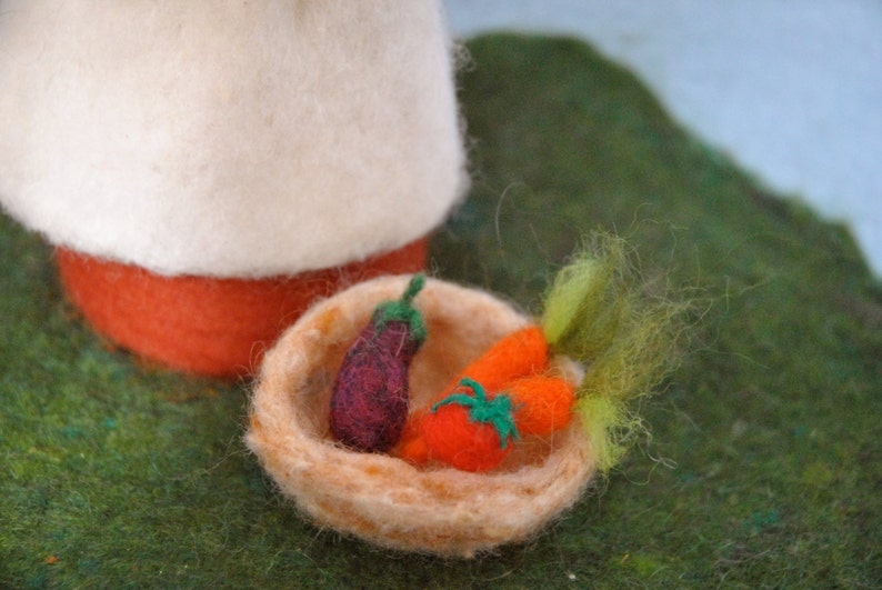 Waldorf inspired needle felted doll/Standing doll: Autumn fairy with sunflower,pumpkin and vegetables. Made to Order image 3