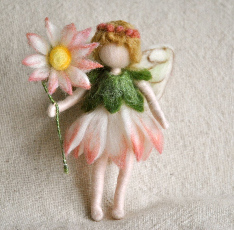 Flower Fairy Waldorf inspired needle felted doll: Daisy Fairy image 4