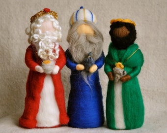 Nativity Scene Waldorf inspired needle felted Christmas dolls:The Wise men MADE TO ORDER