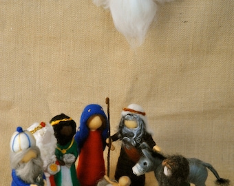 Christmas Scene Waldorf inspired needle felted dolls: Nativity set (11 pieces).Made to order.